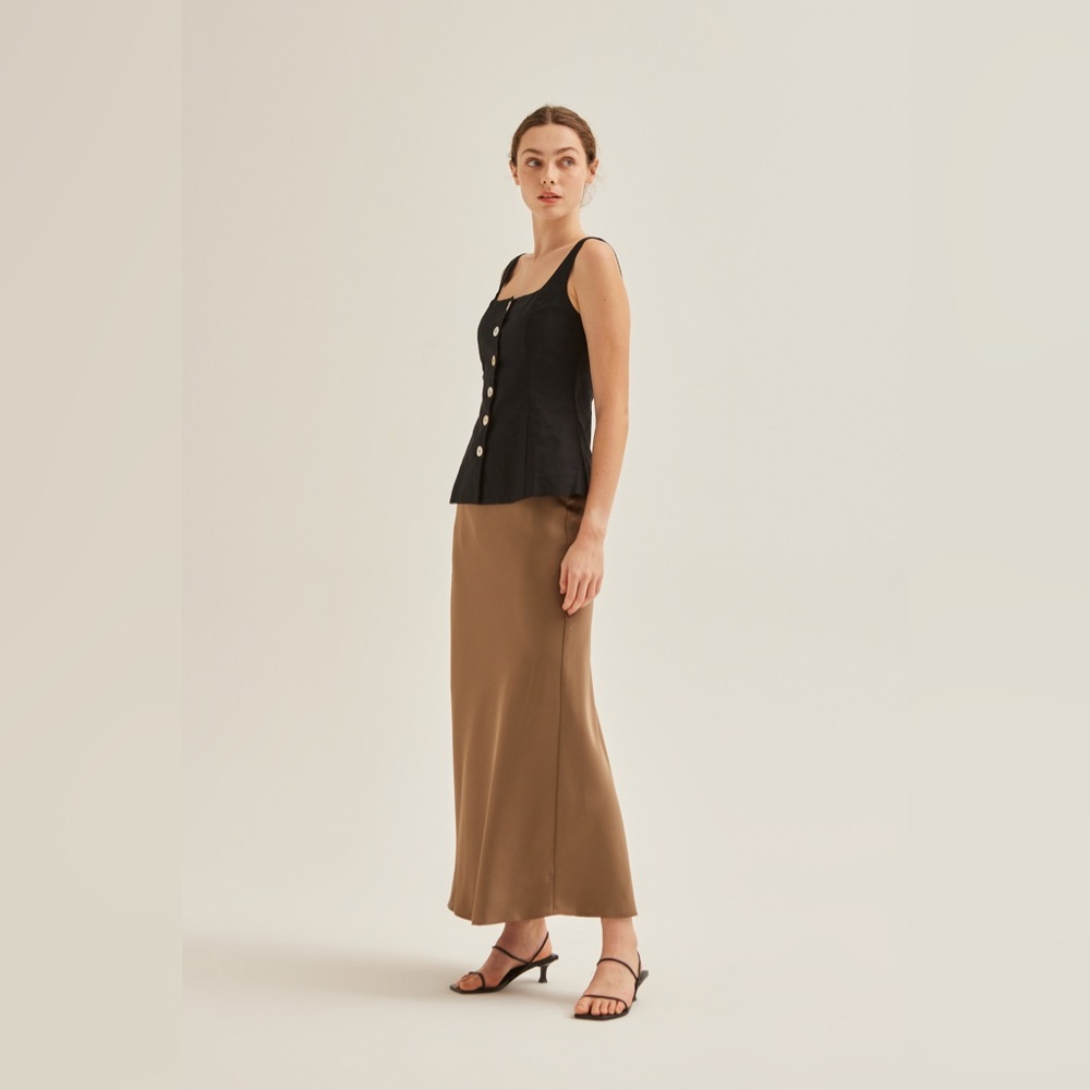 Our Second Nature Satin-Finish Slip Skirt in Brown